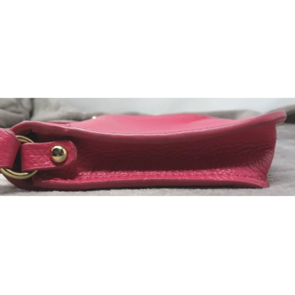 BTB Los Angeles Hot Pink Rocker Biker Styling Leather Gold Studded Crossbody Bag